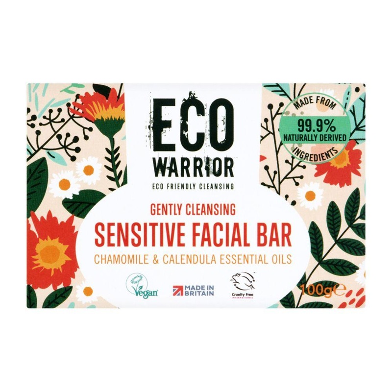 Eco Warrior Gently Cleansing Sensitive Facial Bar – Chamomile & Calendula Essential Oils 100g
