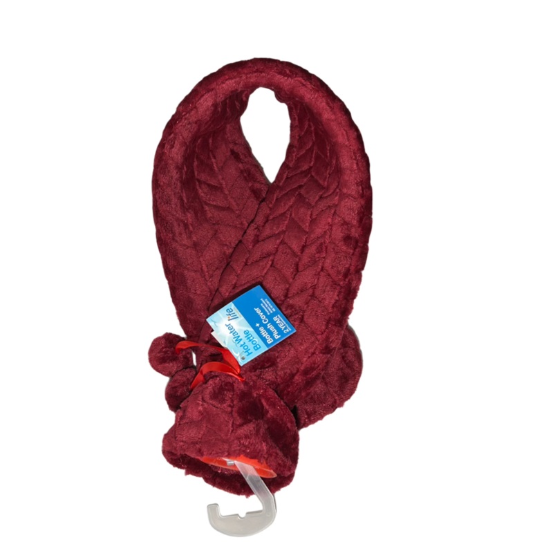 Life Hot Water Bottle + Furry Cover Long Burgundy