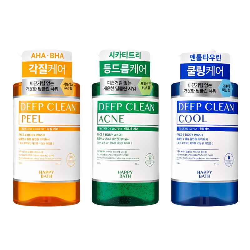 HAPPY BATH Deep Clean ALL IN ONE Face & Body Wash for Back Acne 900g Acne Care Body Wash