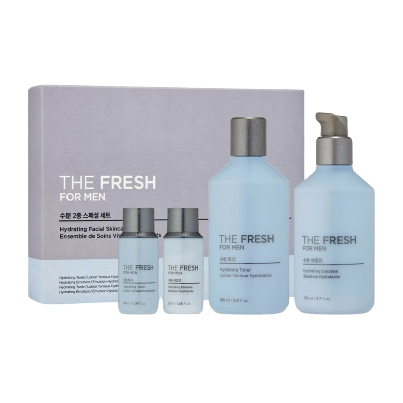 THE FACE SHOP The Fresh For Men Hydrating Facial Skincare Set (Toner 180ml+Emulsion 170ml+Toner 32ml+Emulsion 32ml)