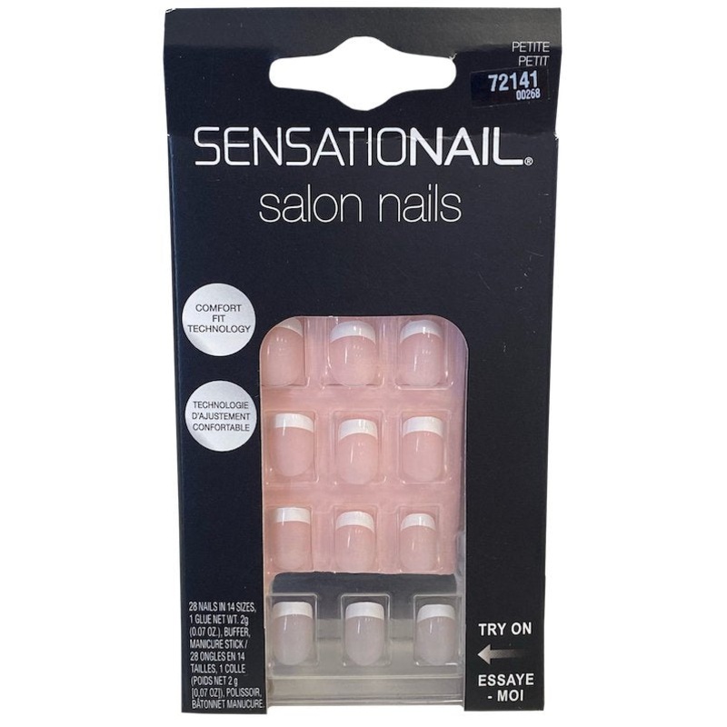Sensationail Salon 28 False Nails Short Beige French W Glue