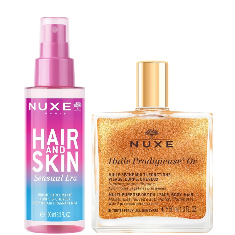 NUXE Huile Prodigieuse Shimmering Multi-Purpose Dry Oil 50ml & ‘Sensual Era’ Hair & Body Fragrance Mist 100ml Bundle