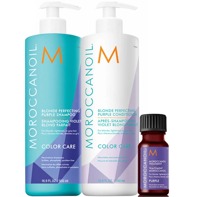 Moroccanoil Blonde Shampoo and Conditioner 500ml Duo with Free Moroccanoil Treatment Purple 10ml (Worth 105.75)