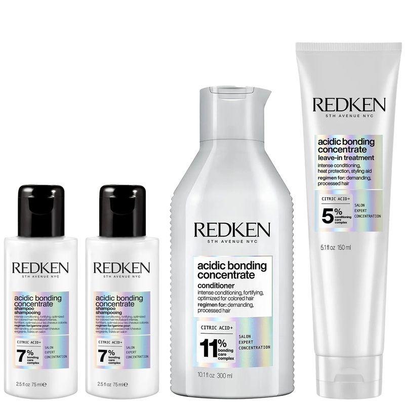 Redken Acidic Bonding Concentrate 2x Mini Shampoo 75ml, Conditioner 300ml and Leave-In Treatment 150ml Bundle (Worth 64.25)