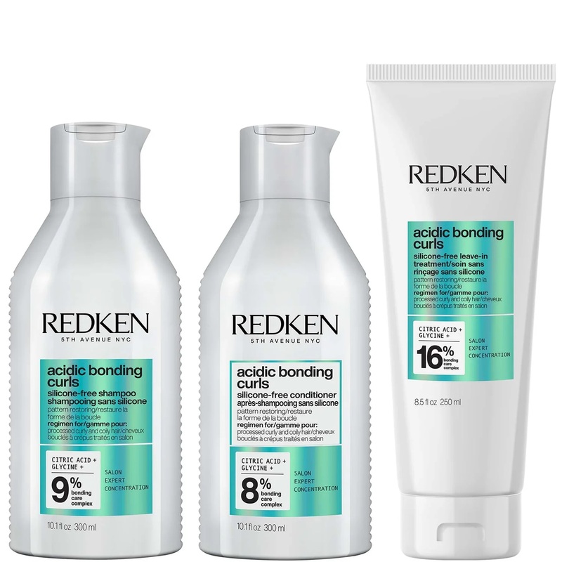 Redken Acidic Bonding Curls Shampoo 300ml, Conditioner 300ml, & Leave-In 250ml Bundle for Damaged Curly & Coily Hair