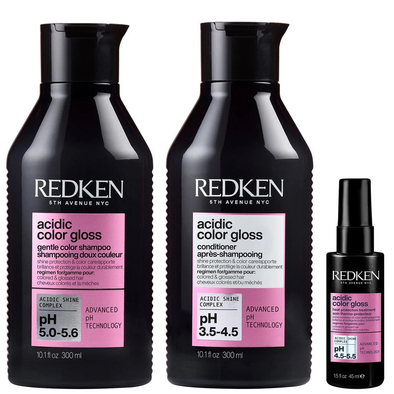 Redken Acidic Color Gloss Shampoo 300ml, Conditioner 300ml and Heat Protection Treatment 45ml, Glass-Like Shine (Worth 57.49)